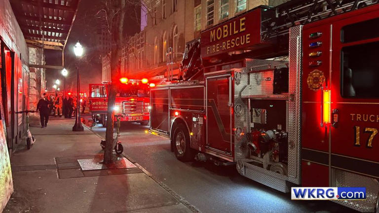 Mobile Fire and Rescue Department responding to apartment fire