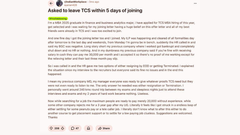 ABP exclusive | 'Asked to leave within 5 days': Former TCS employee ...