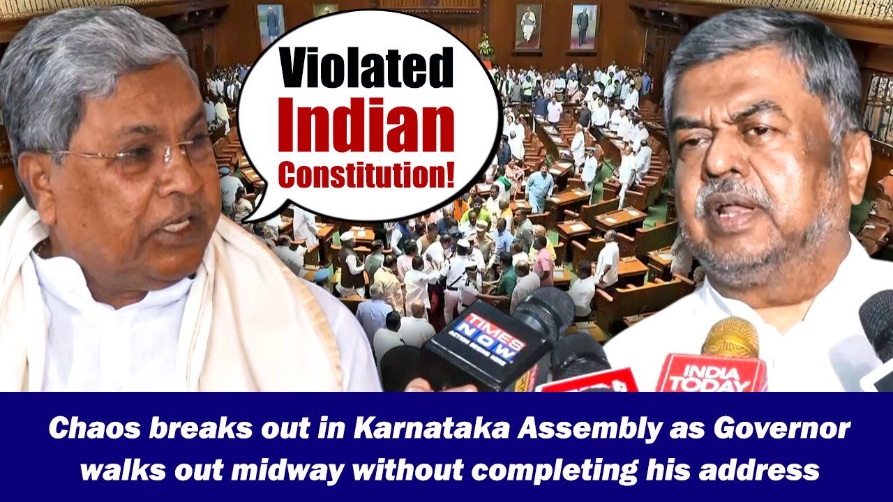 Chaos breaks out in Karnataka Assembly as governor walks out midway ...