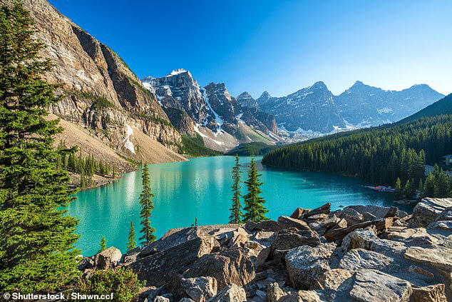 Pictured: Moraine Lake, located in Alberta, Canada, in summer time