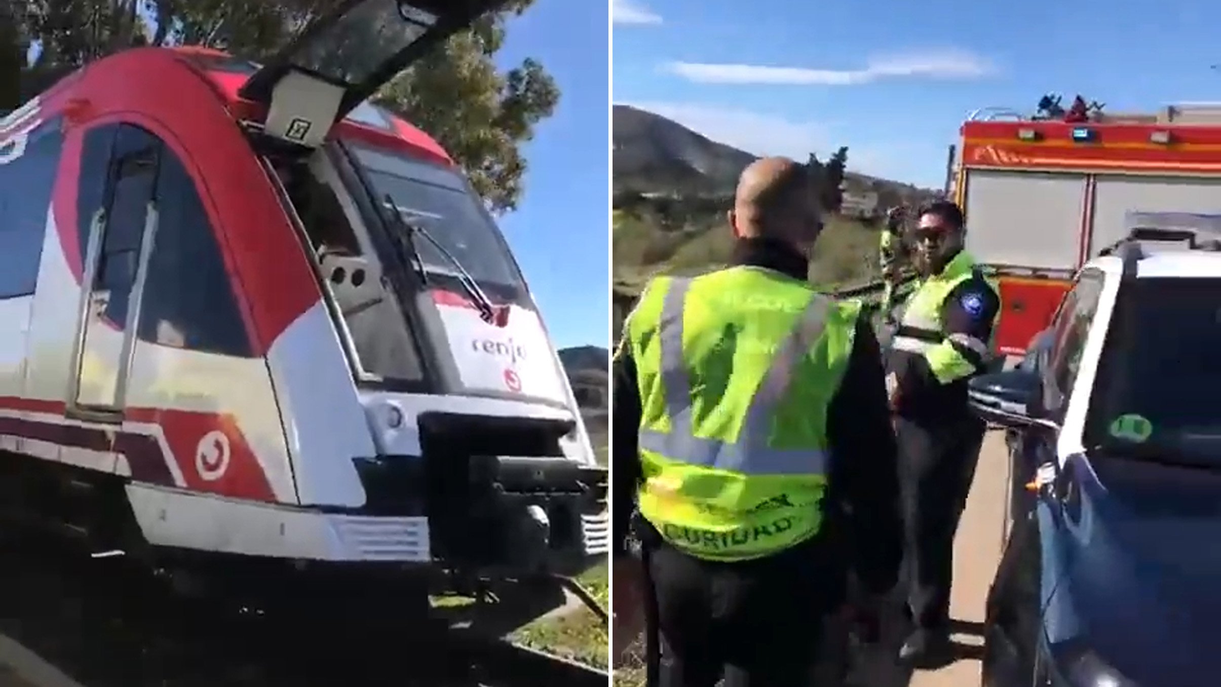 Train hits crane in Spain