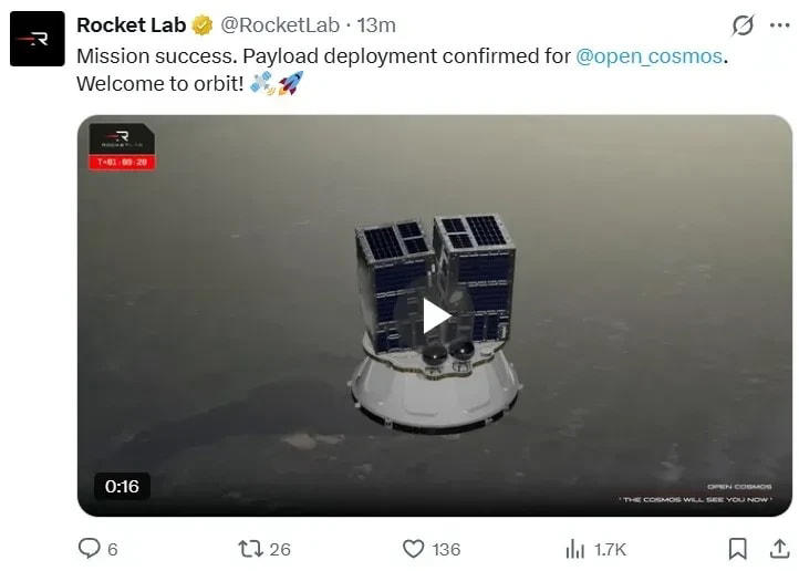 Rocket Lab deploys two Open Cosmos spacecraft in its first Electron ...