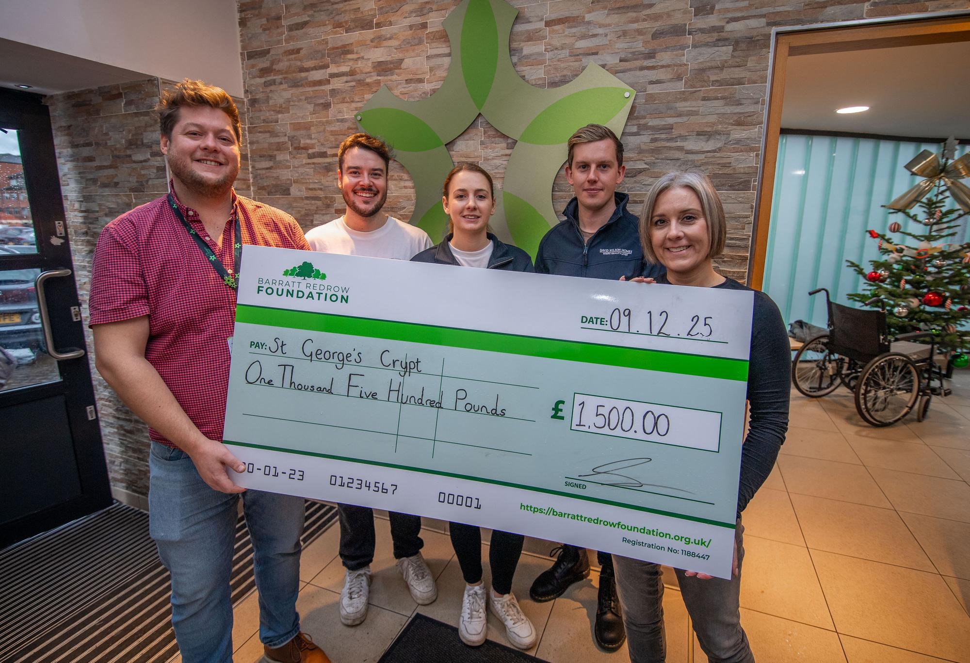 Homeless charity receives £1,500 donation from West Yorkshire homebuilder
