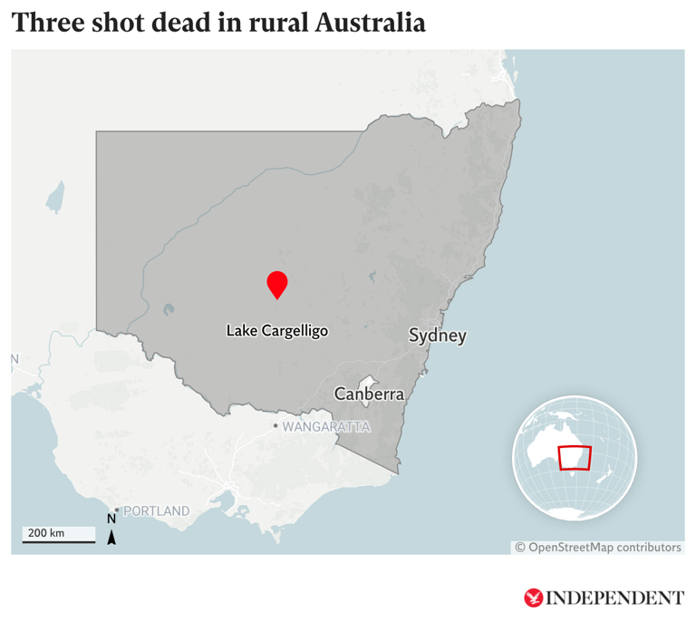 Three dead and gunman at large after shooting in rural Australian town