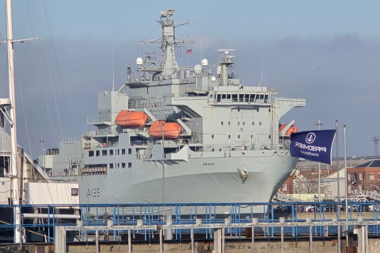 White mark of death painted on stricken RFA Argus still stuck at ...