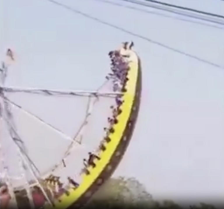 Terrifying video shows packed fairground ride collapse, flinging dozens ...