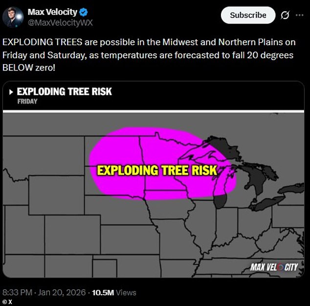 Americans in six US states warned of 'exploding trees' as subzero cold hits