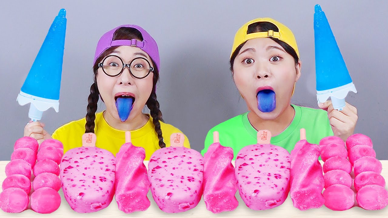 Es krim biru merah jambu mukbang DONA