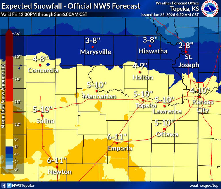 Latest weather predictions say Topeka area to get 5-10 inches of snow