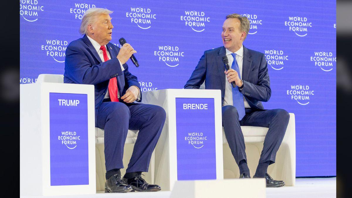 People poked fun at Donald Trump's 'cankles' being visible during the World Economic Forum.mega