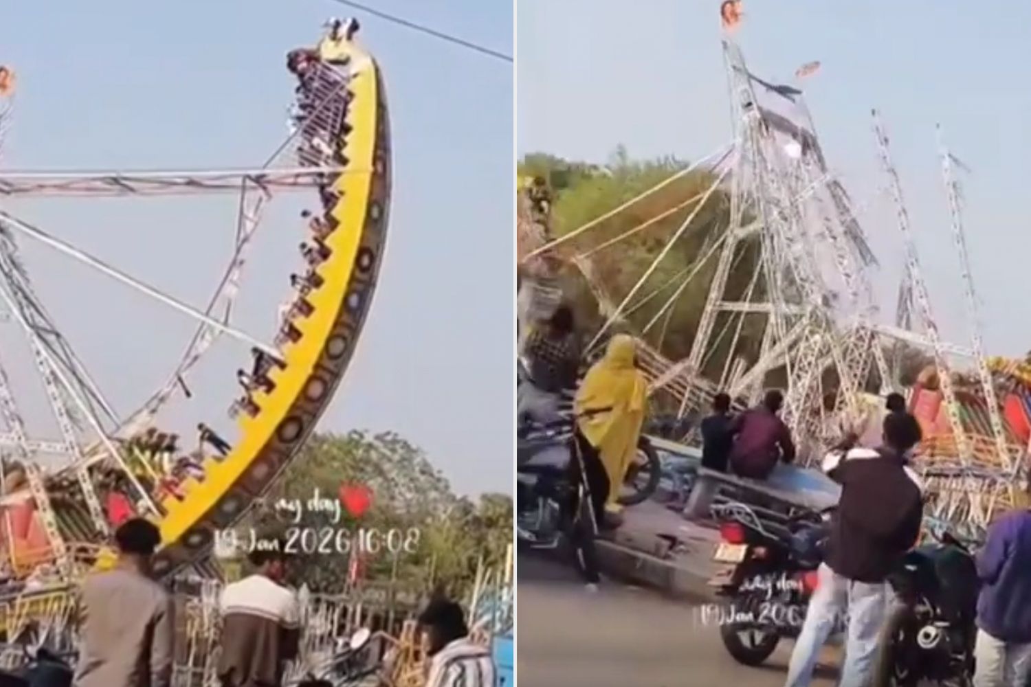 Video shows terrifying moment fairground ride collapses, injuring over ...