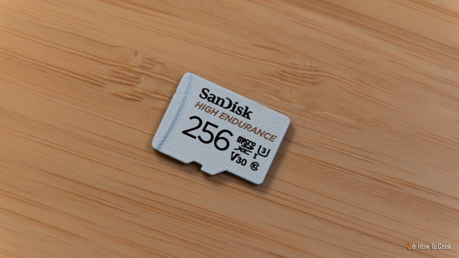 A 256GB high endurance microSD card that's Class 10, U3, and V30 rated.