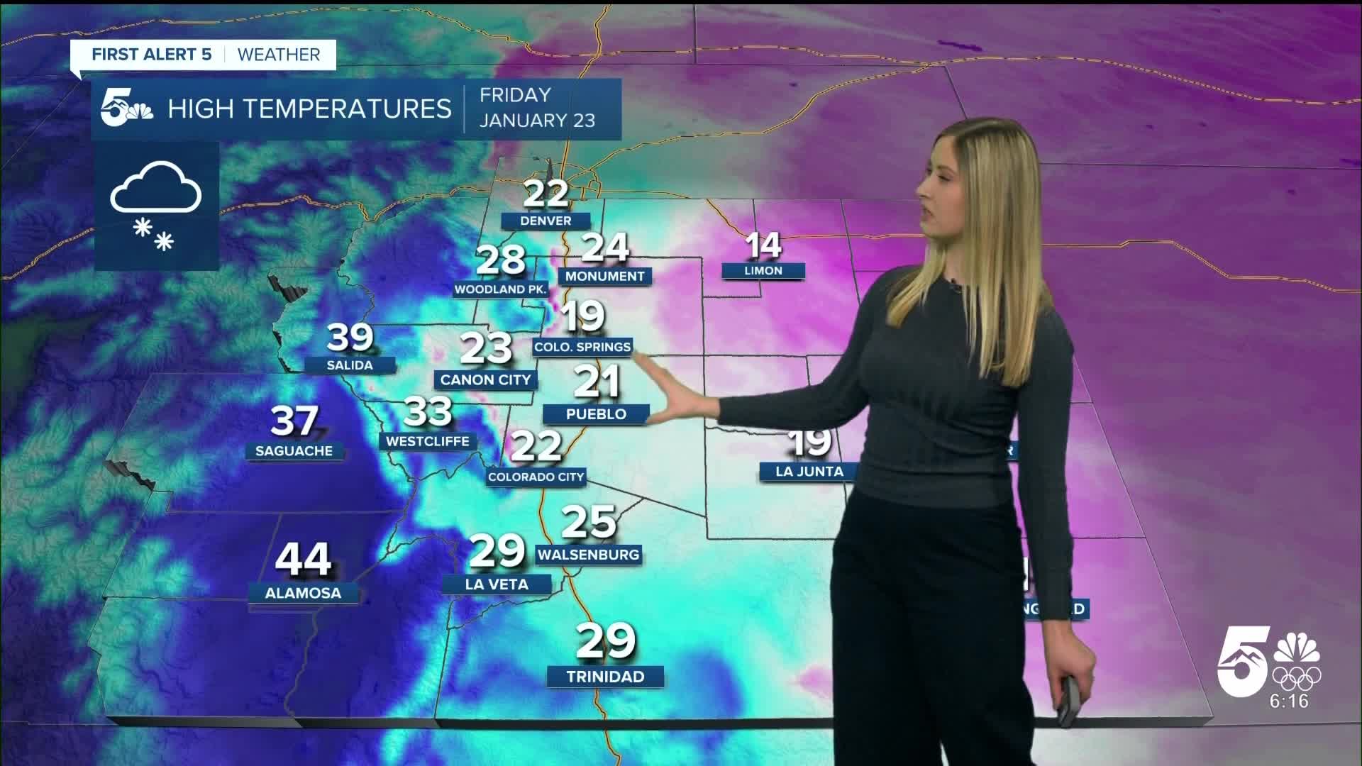 Bitter cold on Friday and Saturday with off-and-on snow showers