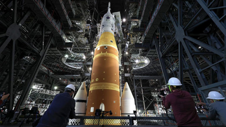 NASA's Artemis II sits in the Vehicle Assembly Building at NASA&rsquo;s Kennedy Space Center on January 16, 2026, in Cape Canaveral, Florida. (Image Source: Getty Images | Joe Raedle)