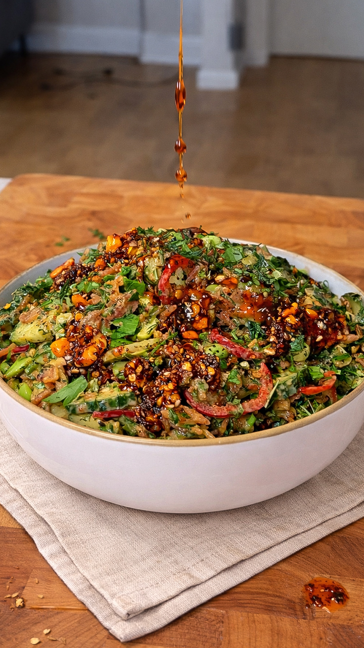 What ingredients are in this crispy rice salad?