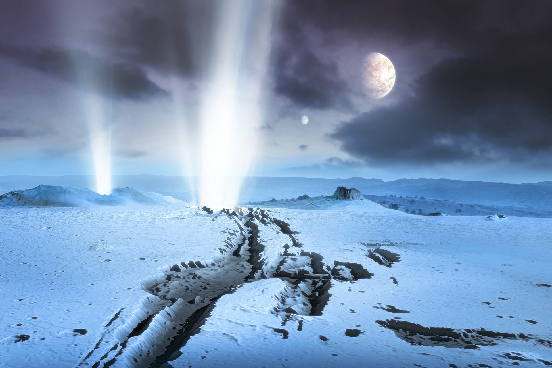 Enceladus en zijn geisers