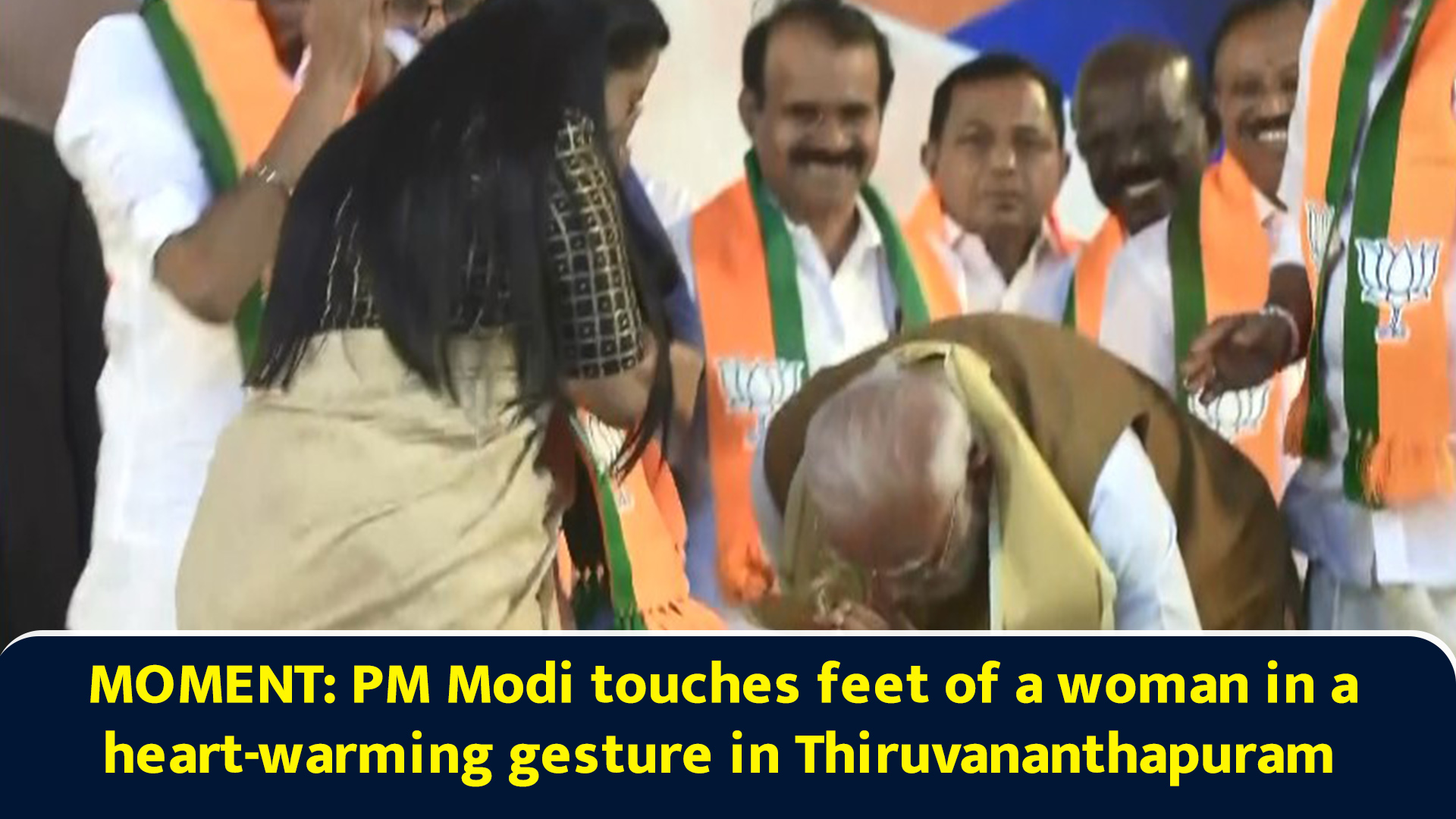 Moment: PM Modi touches feet of a woman in a heart-warming gesture in ...
