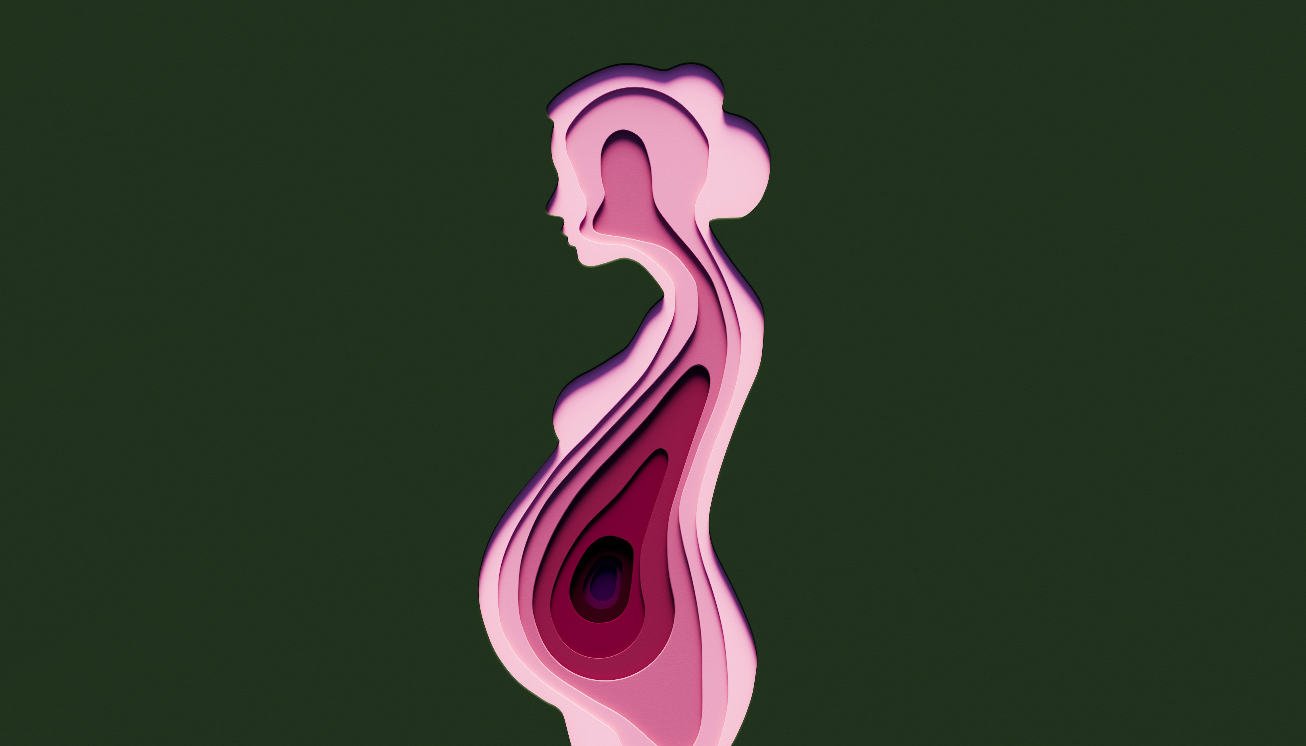 Abstract illustration of a pregnant woman in silhouette, made with layered, wave-like patterns