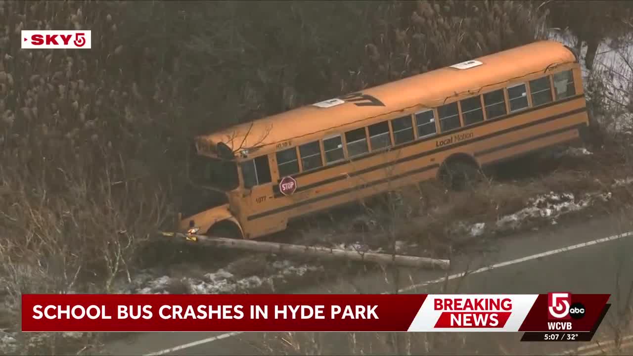 School bus crashes into roadside ditch, takes down utility pole in Hyde ...