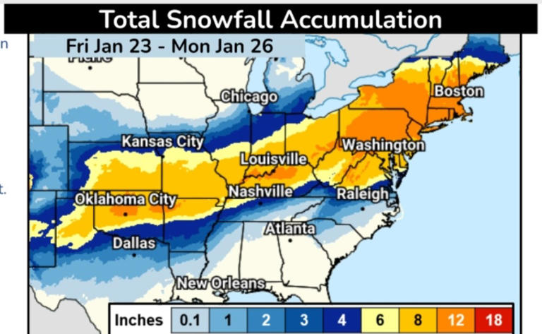 Winter storm map shows snowfall totals for each state