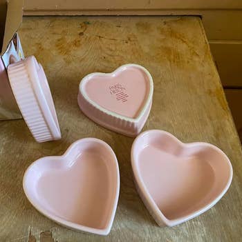 Heart-shaped ceramic dishes in a set of four, suitable for serving or decoration