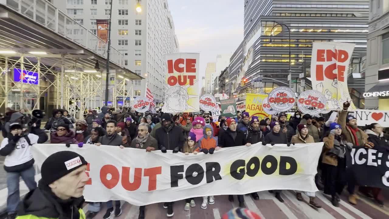 New York: Anti-ICE demonstrators march in solidarity with Minnesota ...
