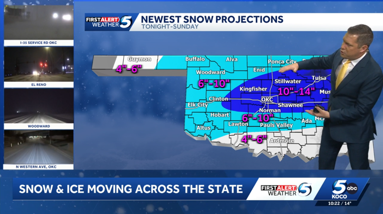 Oklahoma winter storm continues overnight, heavy snowfall expected Saturday