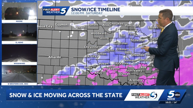 Oklahoma winter storm continues overnight, heavy snowfall expected Saturday