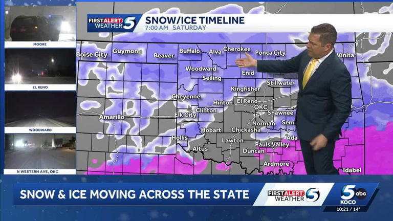 Oklahoma winter storm continues overnight, heavy snowfall expected Saturday