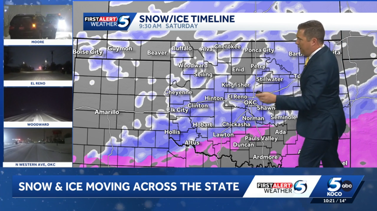 Oklahoma winter storm continues overnight, heavy snowfall expected Saturday