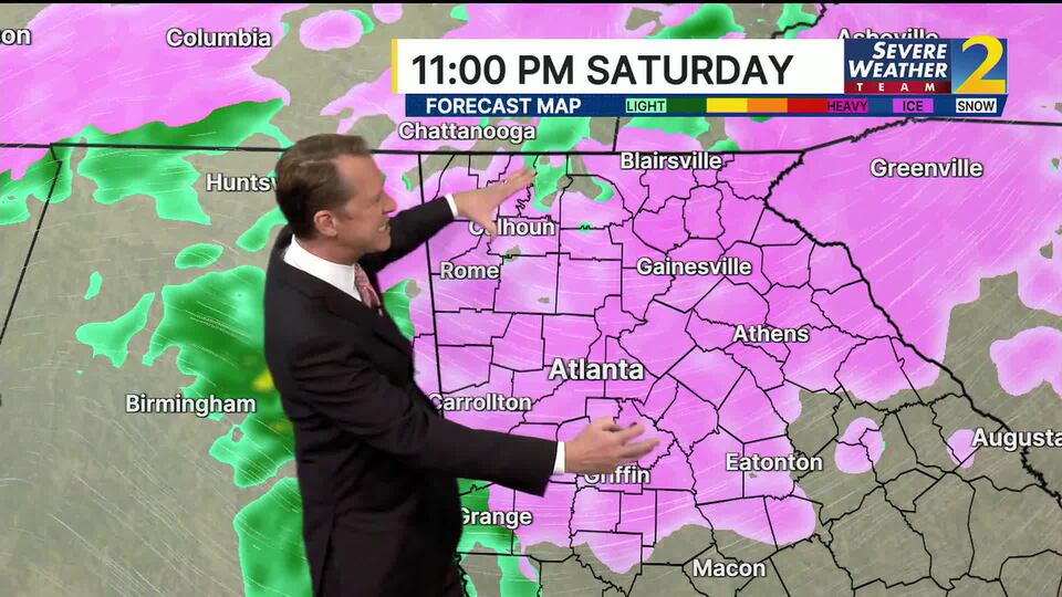 Freezing rain building across north Georgia Saturday night