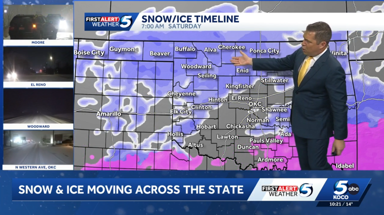 Oklahoma winter storm continues overnight, heavy snowfall expected Saturday