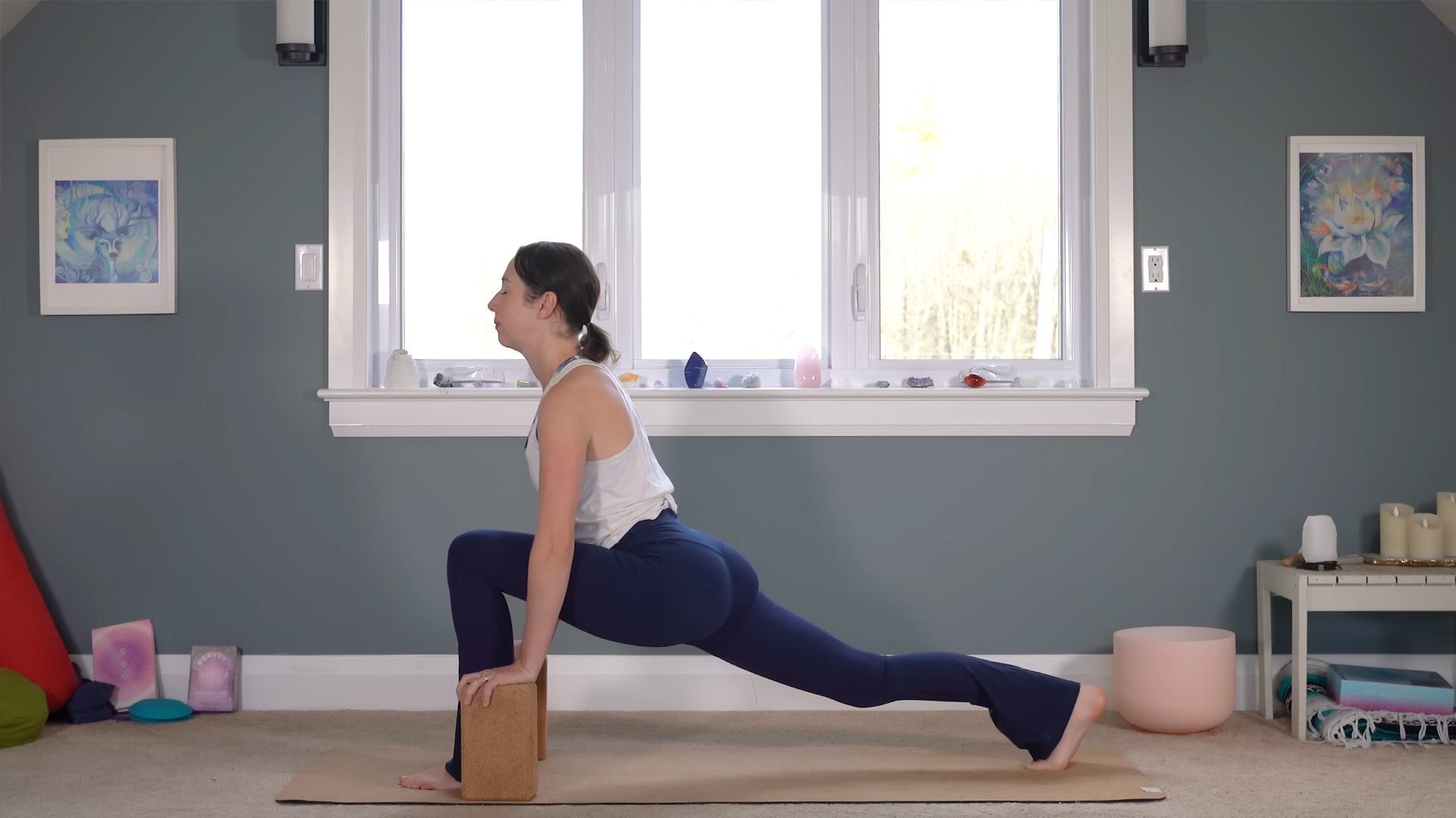 Morning yoga stretch with blocks for full body