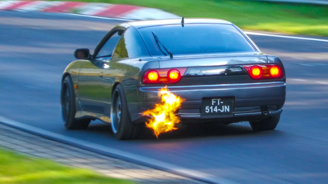 Cars display striking exhaust flames in track compilation