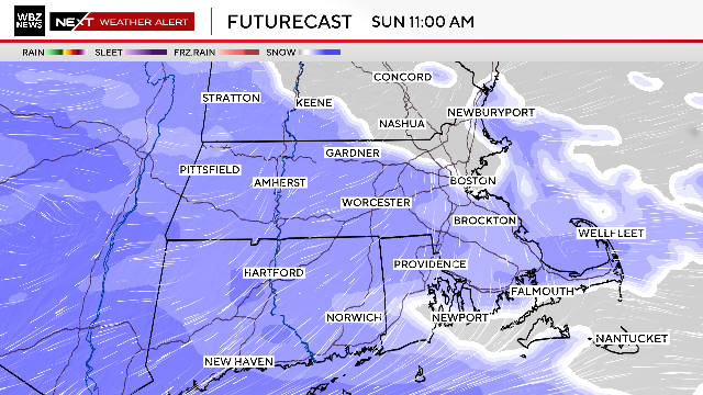 Weather timeline shows when snow is forecast to start and end in Boston ...