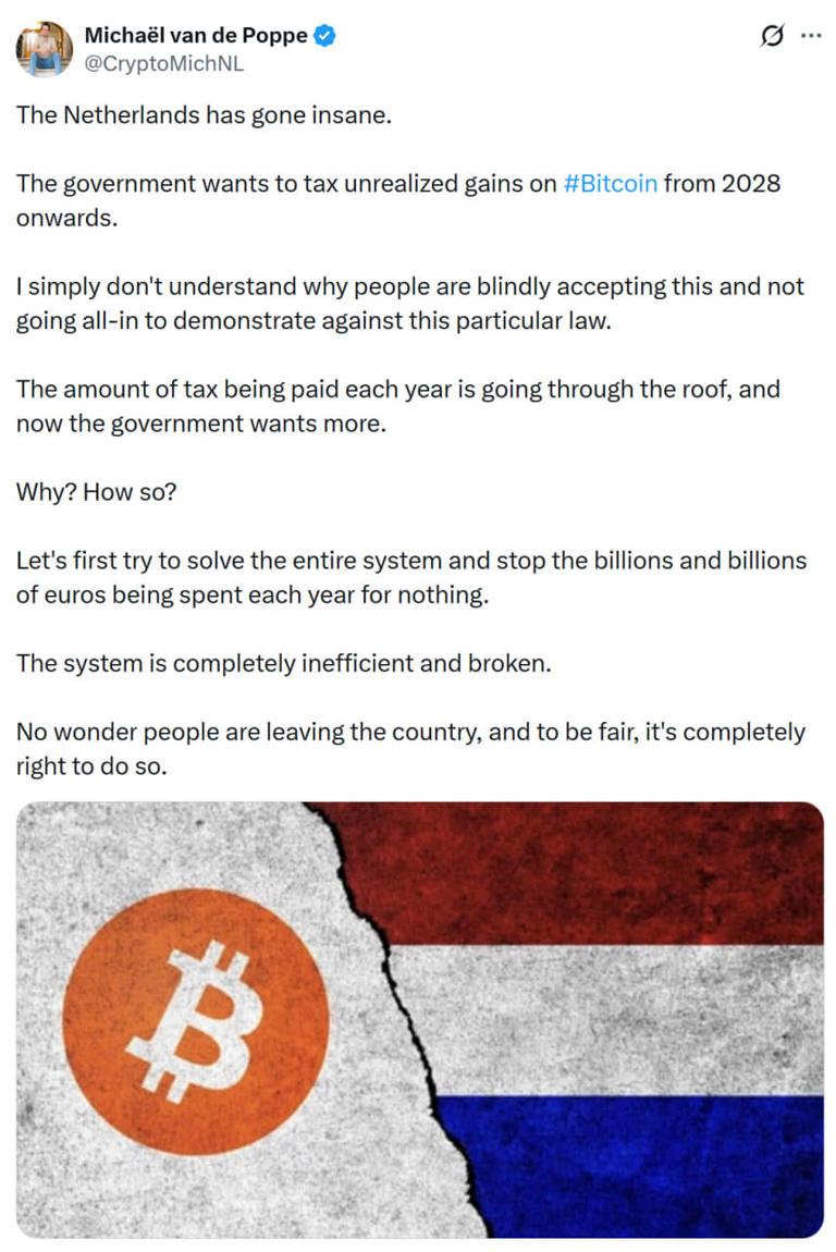 Les Pays-Bas prêts à taxer les plus-values non réalisées sur les cryptos et  les