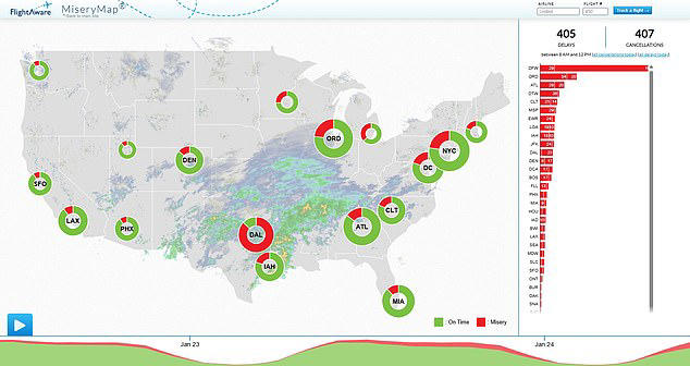 Misery map shows the hell faced by flyers as 'apocalyptic' ice storm ...