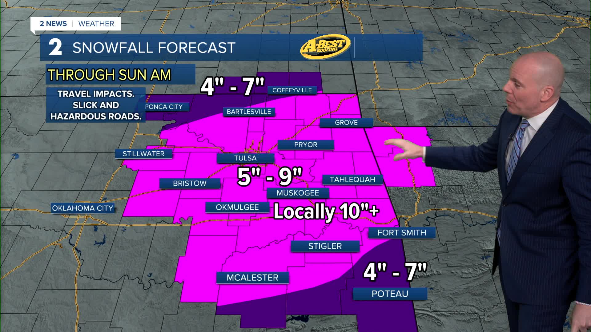 Round two of snow and sleet moves across Green Country overnight