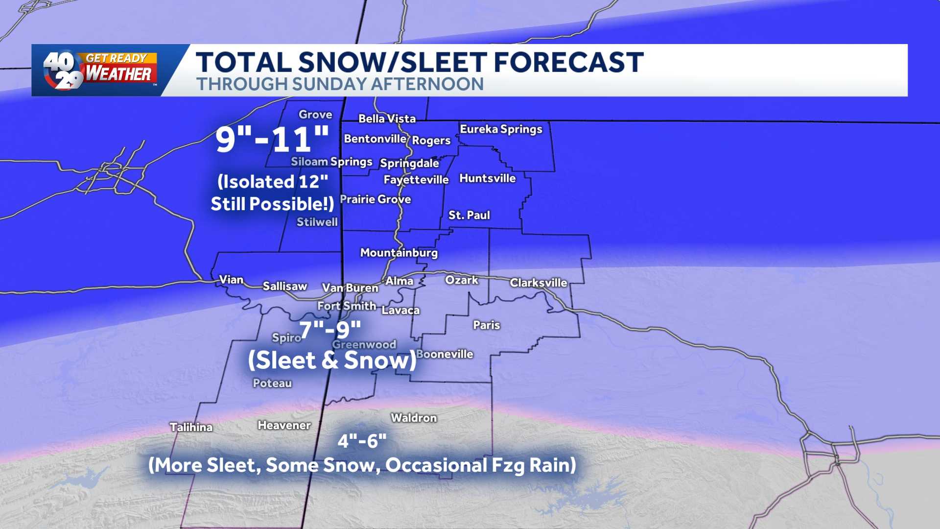 Heavy snow & sleet tonight in NWA, River Valley