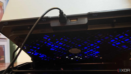 underneath of a cooling pad with fans running