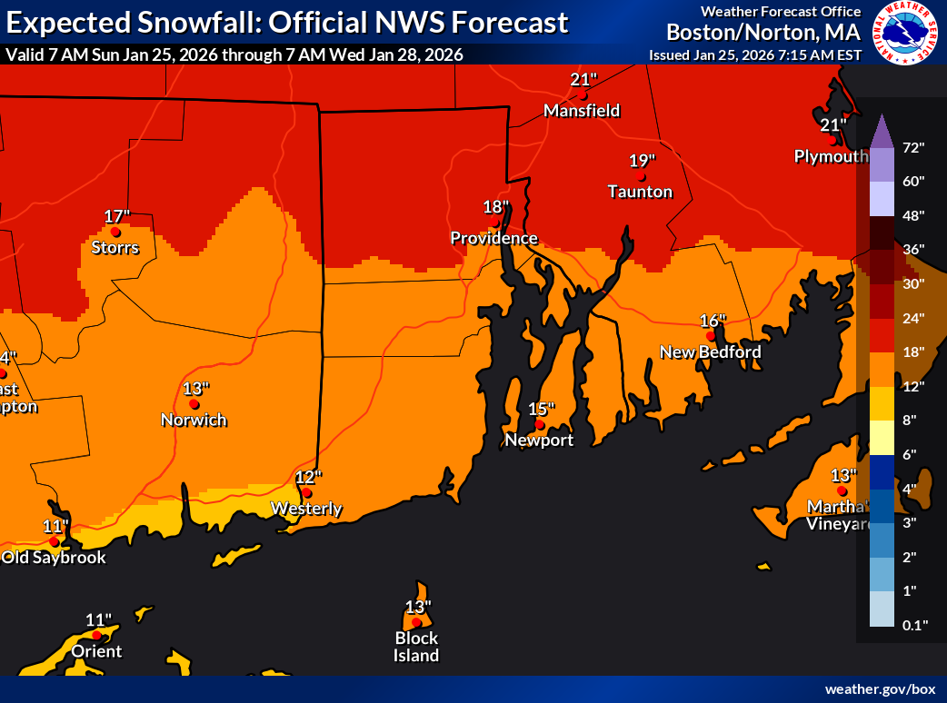 Latest RI weather: 12-18 inches snow expected. See timing, maps