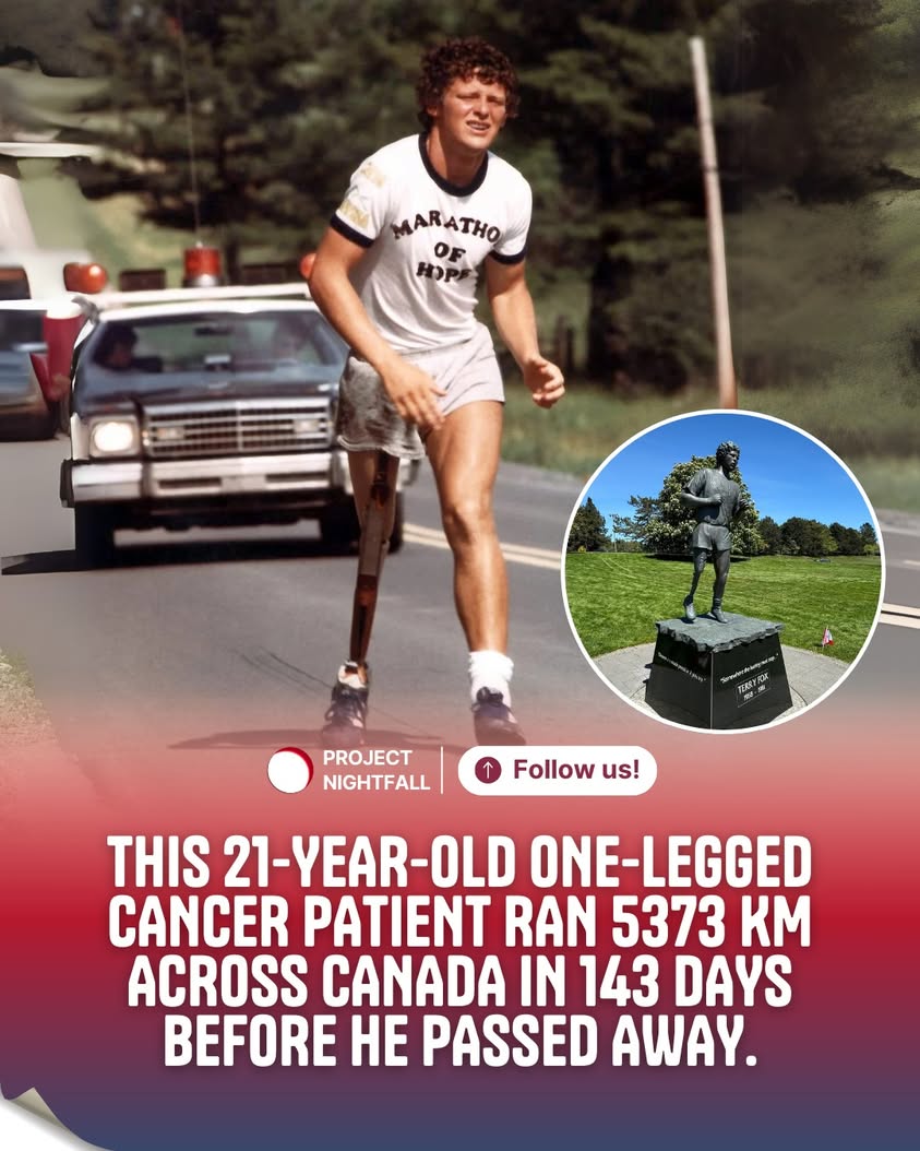 In 1977, at just 18, Terry Fox lost his leg to cancer. But instead of ...