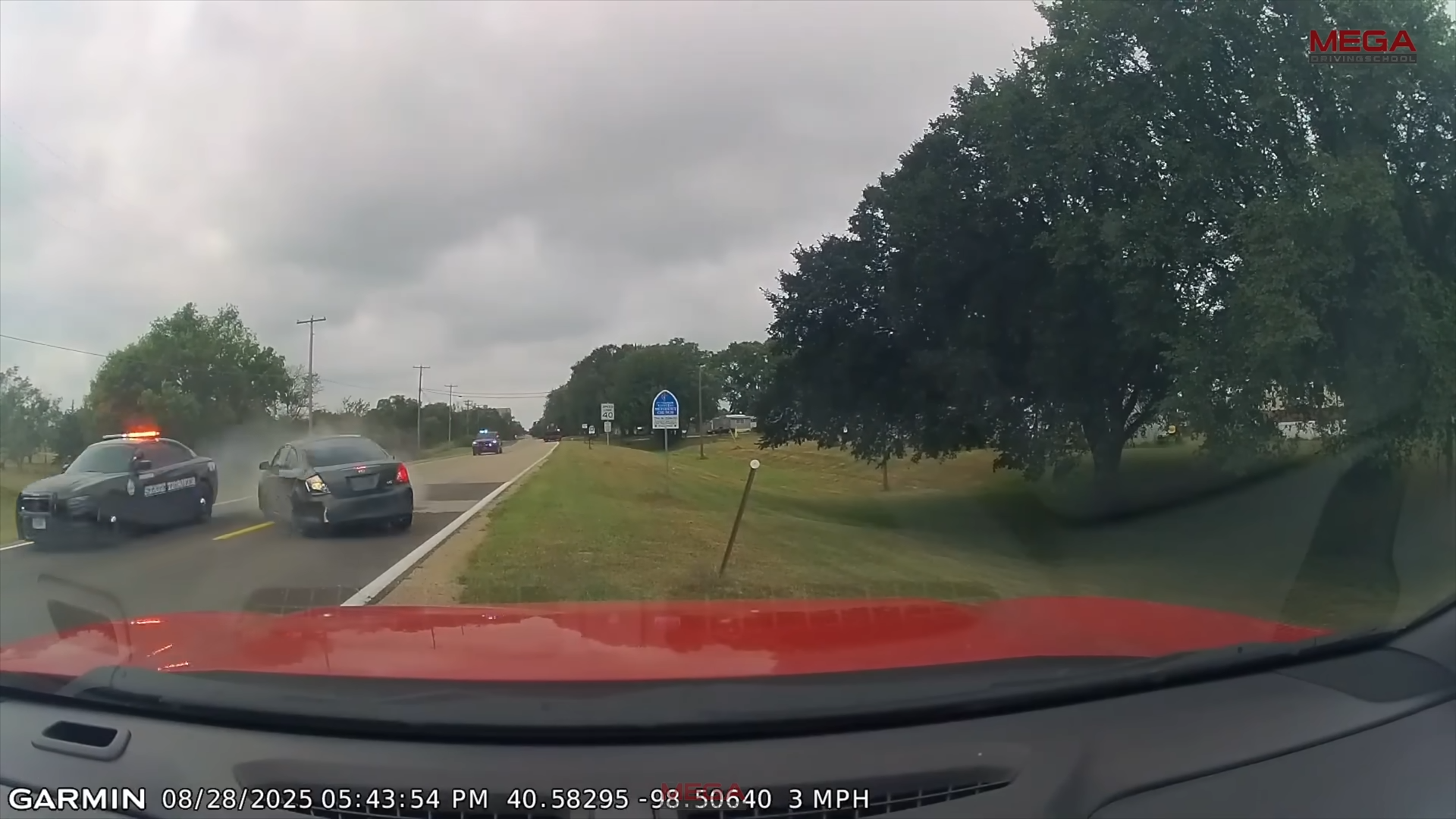 Patrol car slams into vehicle during dramatic road encounter