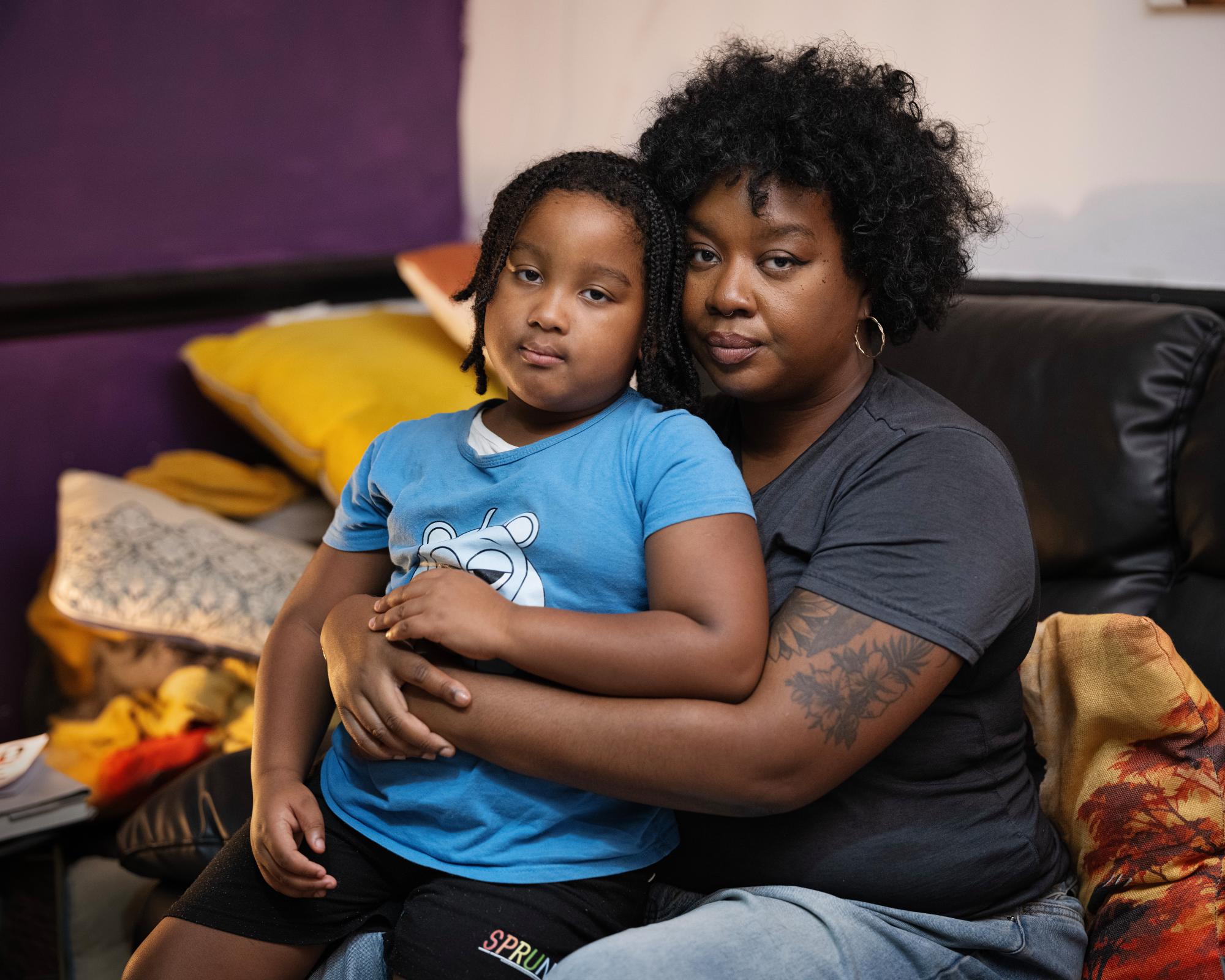 Alicia Samuels and her son, Aeon. There are now a record 175,025 children in temporary housing in England, and many families affected are living in B&Bs, hostels and overcrowded flats. Photograph: Linda Nylind/The Guardian