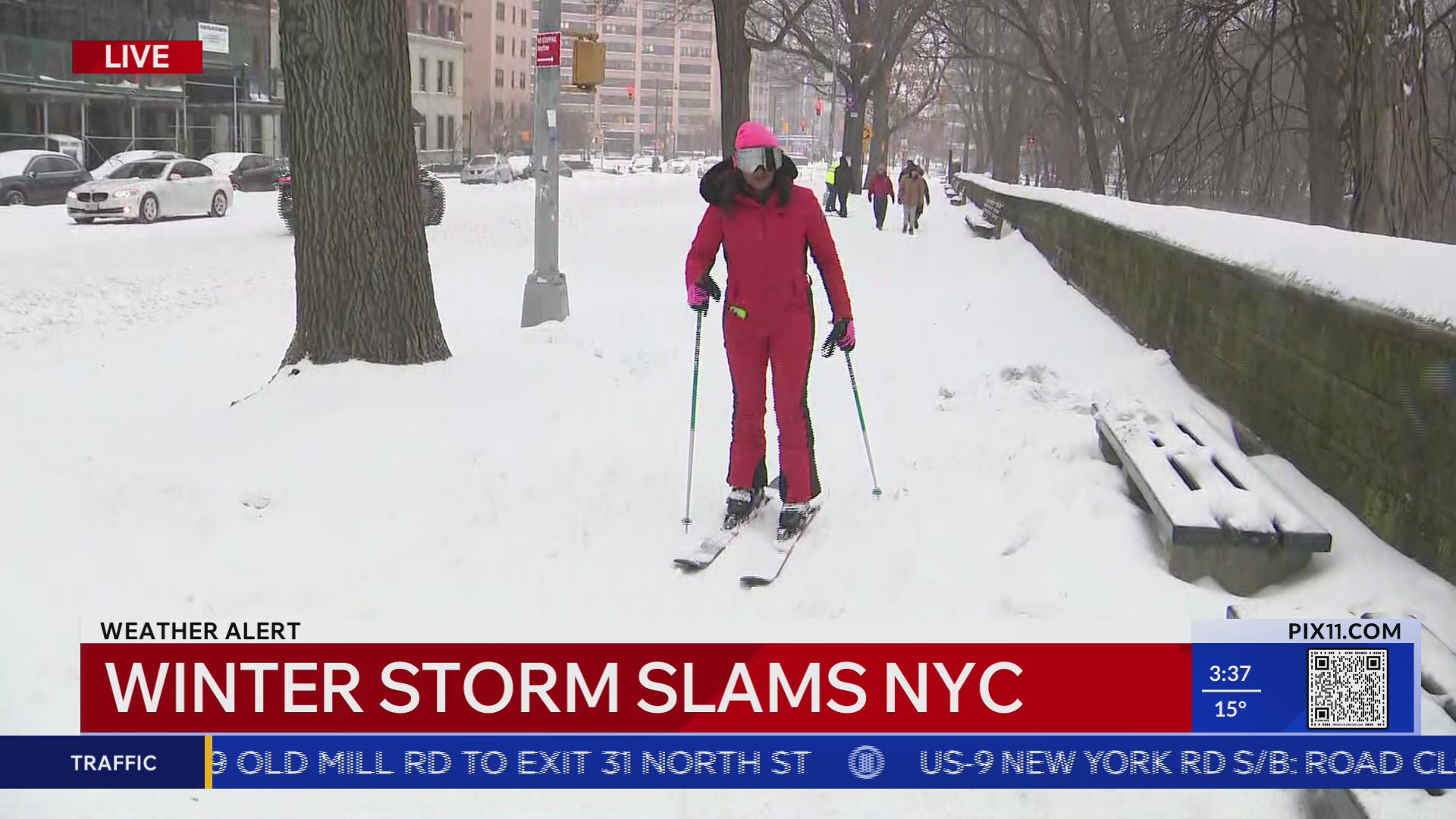 PIX11's Kala Rama breaks out the ski gear during NYC snowstorm