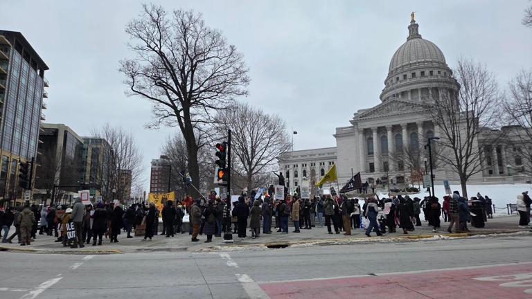 Anti-ICE protest in Madison draws hundreds to State Capitol