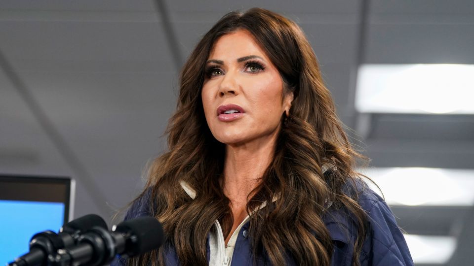 Secretary of Homeland Security Kristi Noem speaks during a news conference in the National Response Coordination Center at the Federal Emergency Management Agency headquarters on Saturday, in Washington, DC. - Al Drago/Getty Images