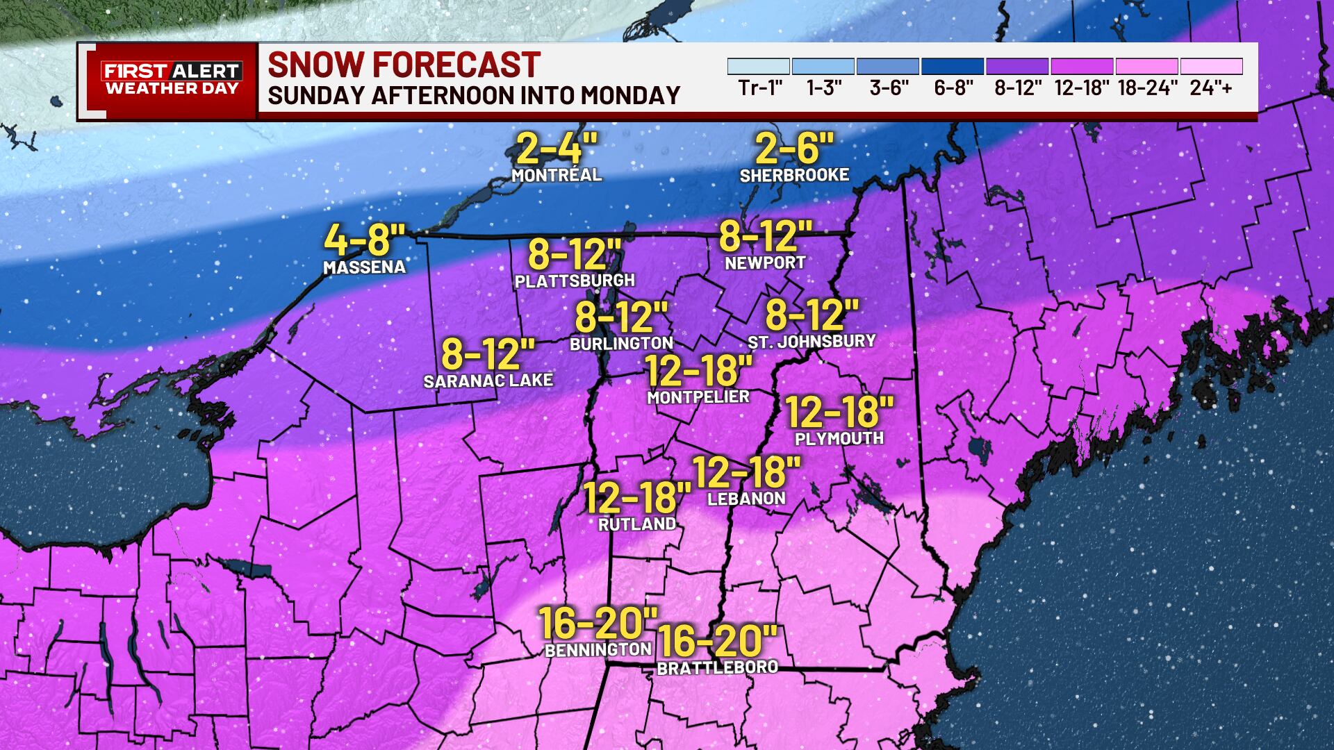 Update: Snow totals town-by-town for Vermont and New York Sunday into ...