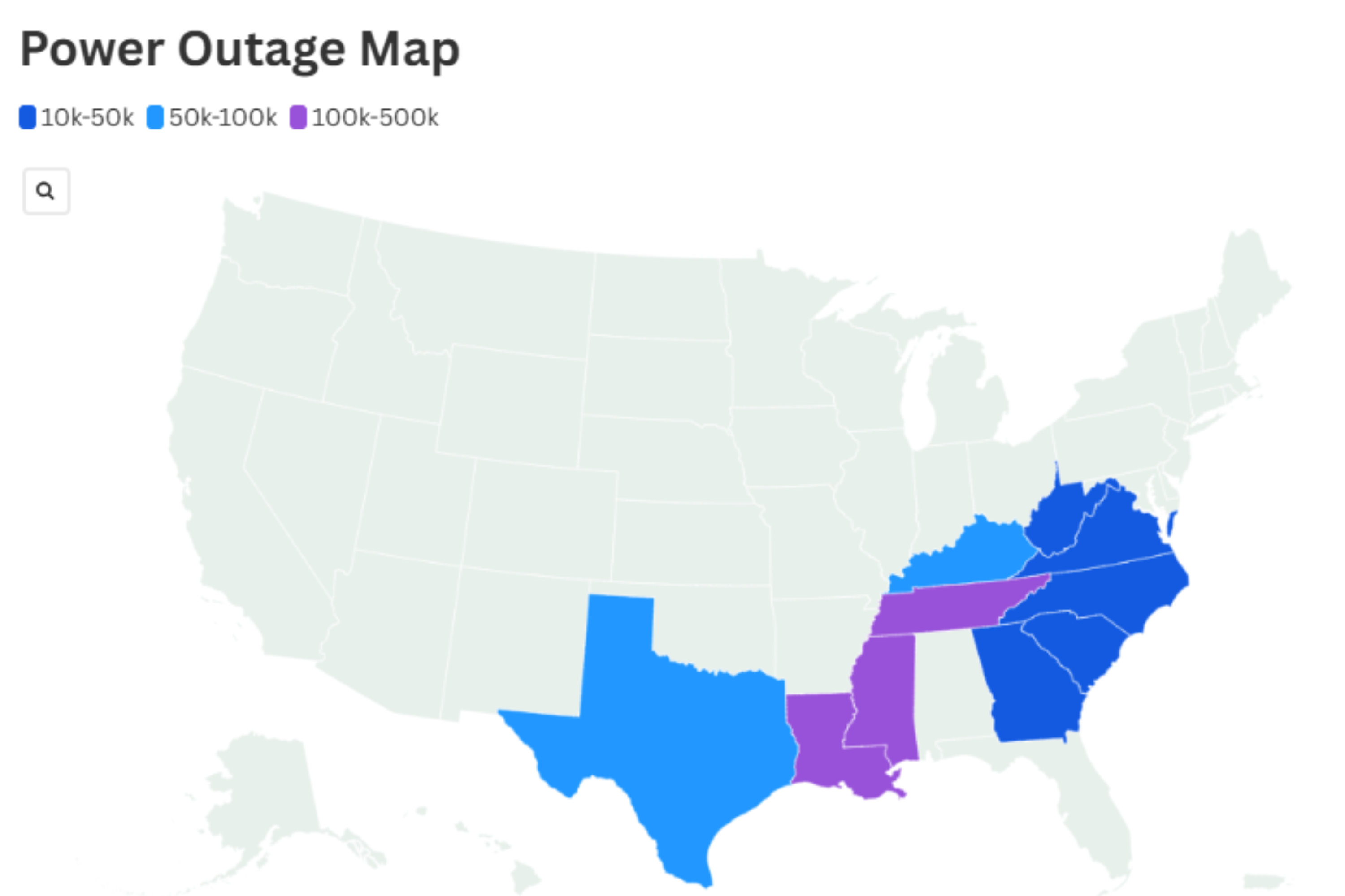 Map shows 800,000 without power across 7 states<br><br>