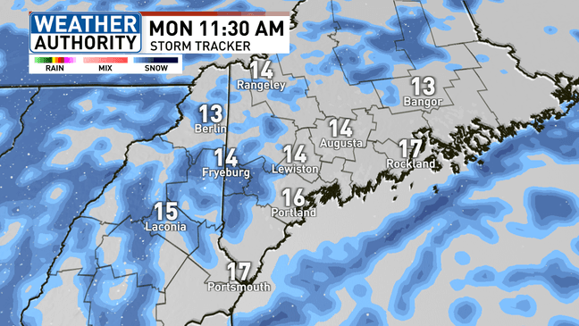 On and off snow showers Monday before another steady burst moves ...